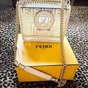 Fendi Elegant White and Cream Shoulder Bag
